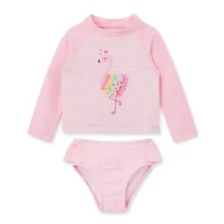 Little Me Baby Swimming Clothes*- 2Pk Baby Girl Flamingo Long Sleeve Rashguard Pink