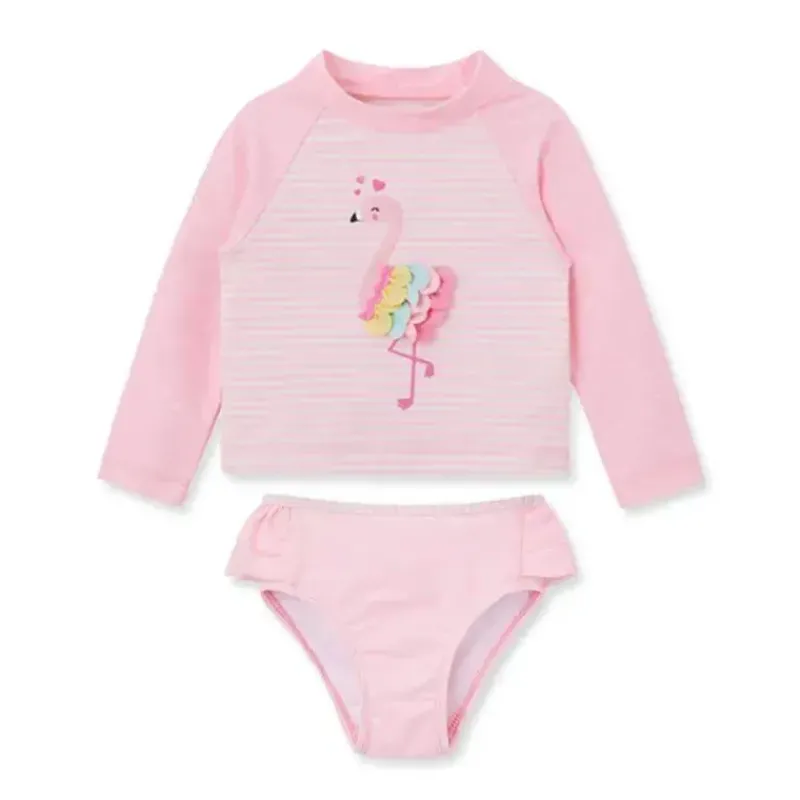 Little Me Baby Swimming Clothes*- 2Pk Baby Girl Flamingo Long Sleeve Rashguard Pink