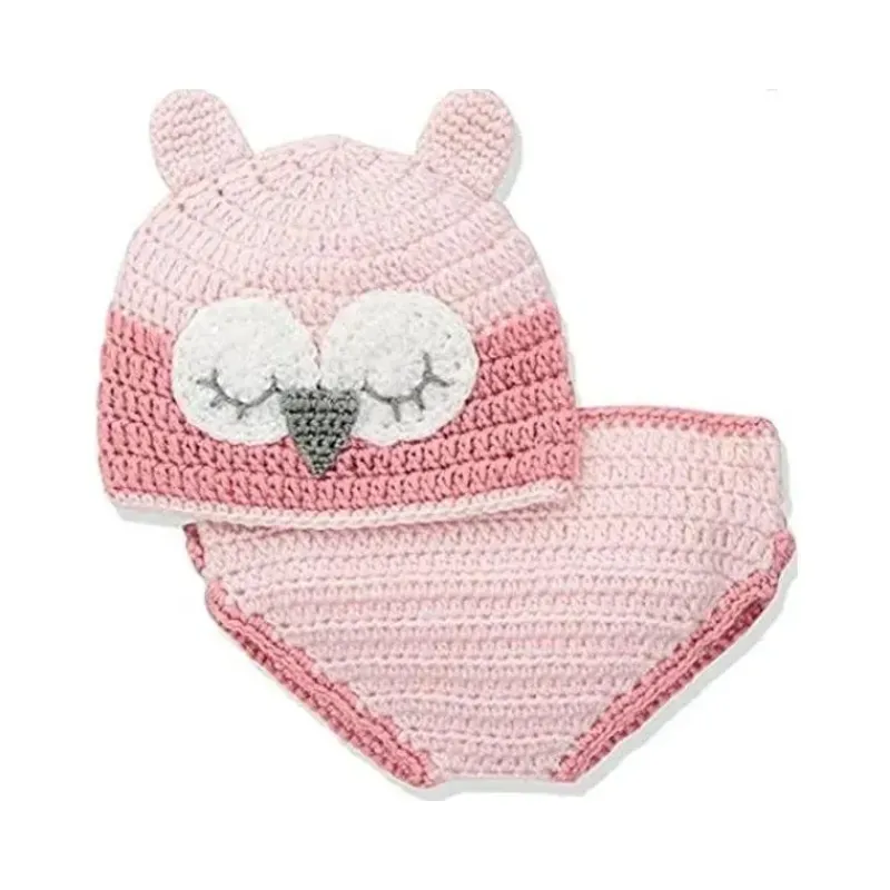 Little Me Baby Sets*2Pc Hand Crocheted Owl Hat & Diaper Cover - Pink