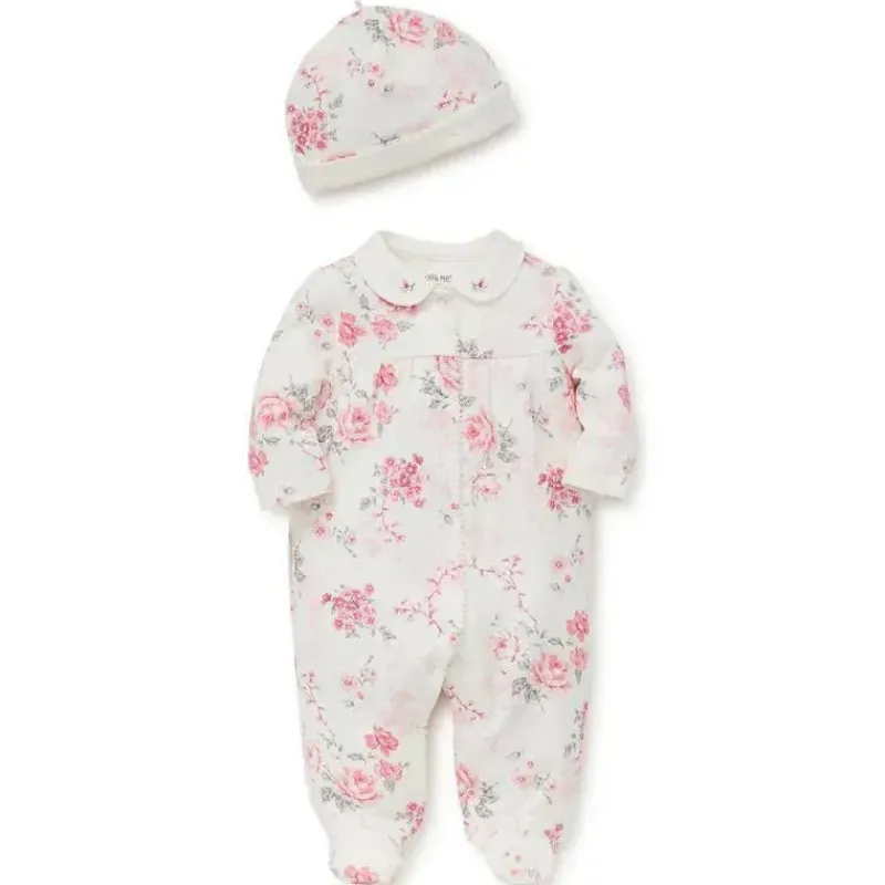 Little Me Baby Sets*Roses Baby Girl Footies & Baby Hat Set
