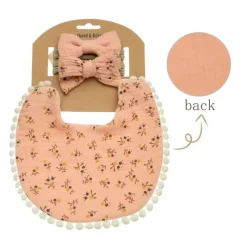 Little Trendy Baby Hair Accessories*- Baby Floral Cotton Waterproofer Bib And Bows Headband Set, Color 9
