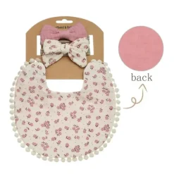 Little Trendy Baby Hair Accessories*- Baby Floral Cotton Waterproofer Bib And Bows Headband Set, Color 6