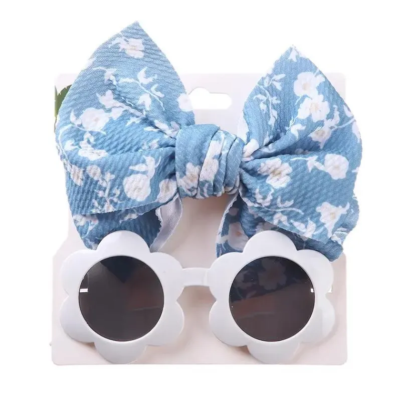 Little Trendy Baby Hair Accessories*- Baby Girl Summer Sea Sunglasses And Floral Headband Set, Color 5