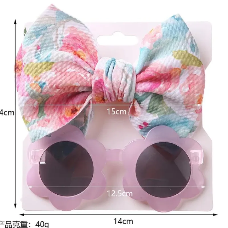 Little Trendy Baby Hair Accessories*- Baby Girl Summer Sea Sunglasses And Floral Headband Set, Color 5
