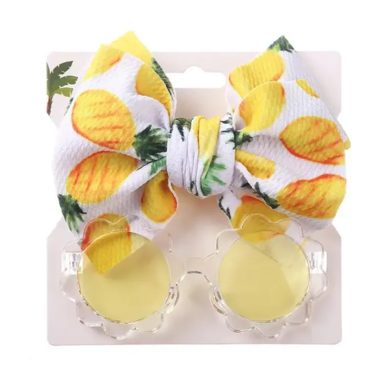 Little Trendy Baby Hair Accessories*- Baby Girl Summer Sea Sunglasses And Floral Headband Set, Color 1