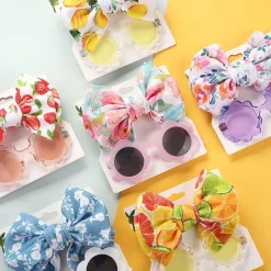 Little Trendy Baby Hair Accessories*- Baby Girl Summer Sea Sunglasses And Floral Headband Set, Color 1