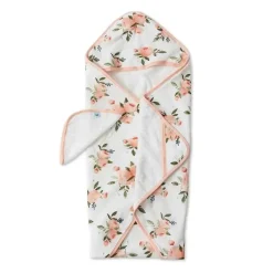 Little Unicorn Baby Bath Towels*- Cotton Hooded Towel & Wash Cloth, Watercolor Roses