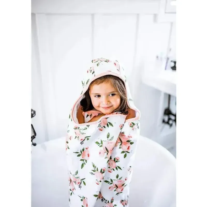 Little Unicorn Baby Bath Towels*- Cotton Hooded Towel & Wash Cloth, Watercolor Roses