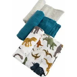 Little Unicorn Blankets & Quilts*- 3Pk Cotton Muslin Swaddle, Dino Friends 2