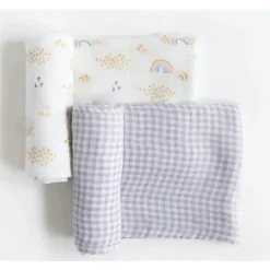 Little Unicorn Blankets & Quilts*- 2Pk Deluxe Muslin Swaddle, Rainbow Gingham