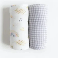 Little Unicorn Blankets & Quilts*- 2Pk Deluxe Muslin Swaddle, Rainbow Gingham