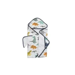 Little Unicorn Baby Bath Towels*Cotton Hooded Towel and Washcloth Set in Dino Friends