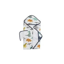 Little Unicorn Baby Bath Towels*Cotton Hooded Towel and Washcloth Set in Dino Friends