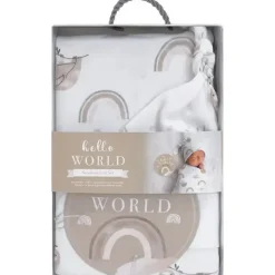 Living Textiles Blanket Gift Set*- Baby Gift Set, Hello World, Premium Cotton Jersey Swaddle and Beanie, Rainbow Sloth