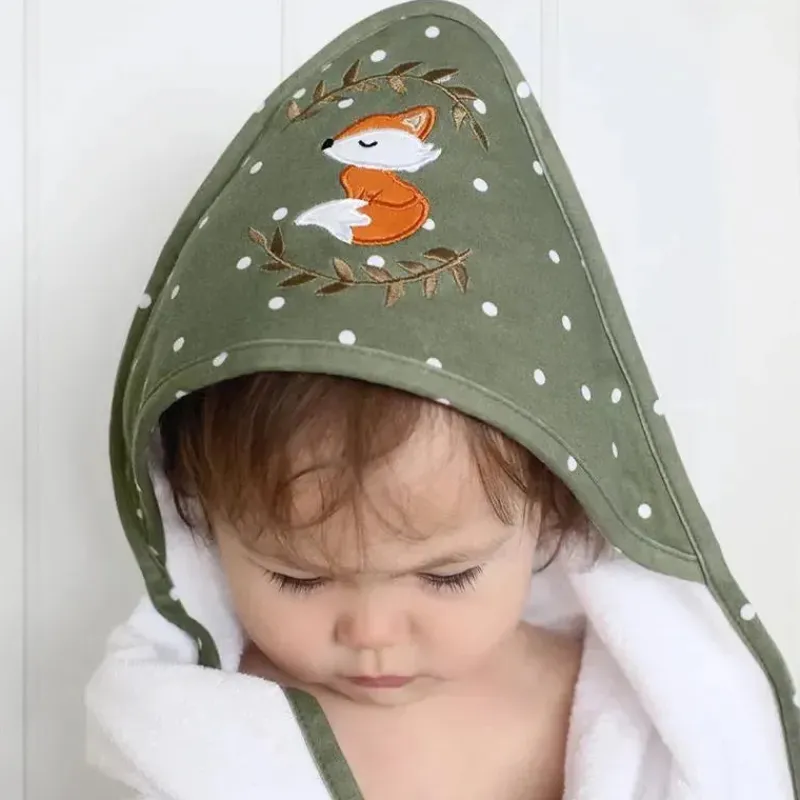 Living Textiles Baby Bath Towels*- Baby Hooded Towel, Forest Retreat Green