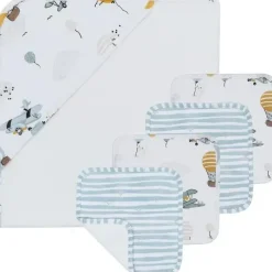 Living Textiles Bath Gift Set|Baby Bath Towels*- Baby Hooded Towel 5pc Bath Gift Set, Up up and Away, Blue