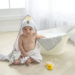 Living Textiles Bath Gift Set|Baby Bath Towels*- Baby Hooded Towel 5pc Bath Gift Set, Up up and Away, Blue