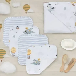 Living Textiles Bath Gift Set|Baby Bath Towels*- Baby Hooded Towel 5pc Bath Gift Set, Up up and Away, Blue