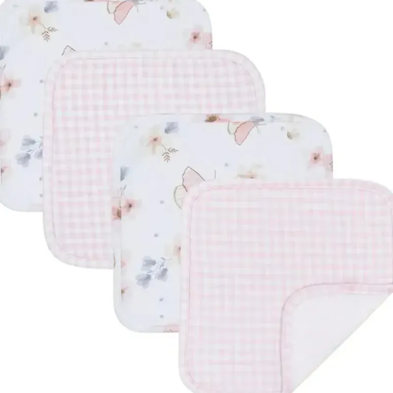 Living Textiles Bath Gift Set|Baby Bath Towels*- Baby Hooded Towel 5pc Bath Gift Set, Fly Away, Pink