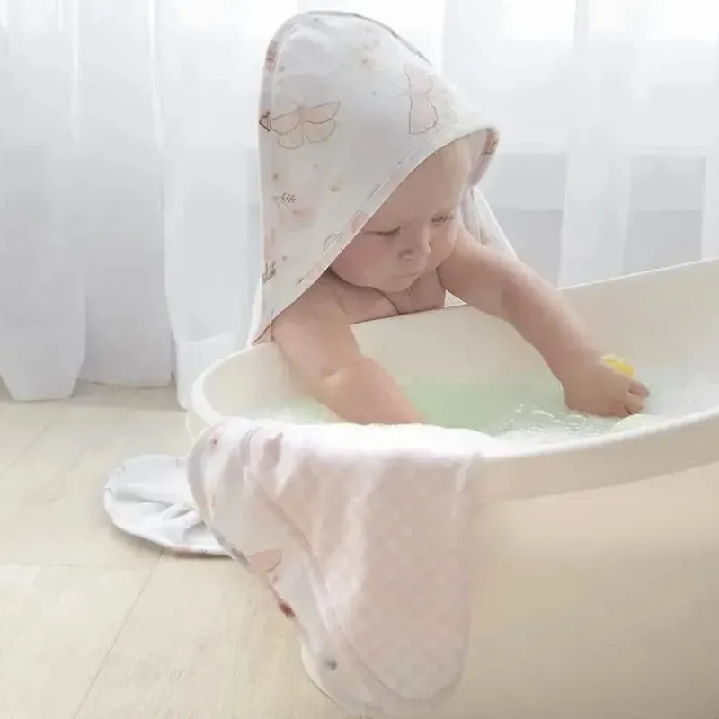 Living Textiles Bath Gift Set|Baby Bath Towels*- Baby Hooded Towel 5pc Bath Gift Set, Fly Away, Pink