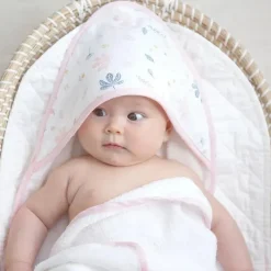 Living Textiles Organic|Baby Bath Towels*- Baby Organic Muslin Hooded Towel, Botanical