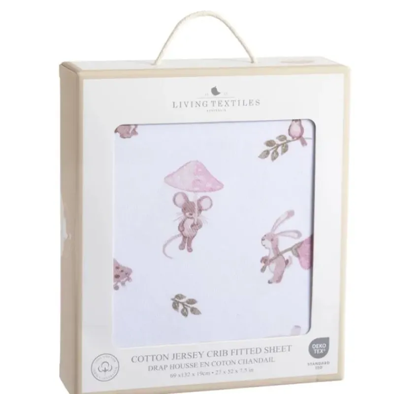 Living Textiles Crib & Bed Sheets*- Cotton Jersey Fitted Sheet, Mushroom House
