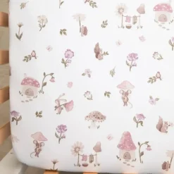 Living Textiles Crib & Bed Sheets*- Cotton Jersey Fitted Sheet, Mushroom House