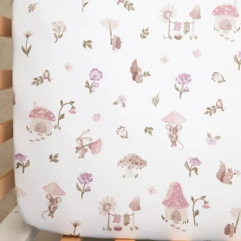 Living Textiles Crib & Bed Sheets*- Cotton Jersey Fitted Sheet, Mushroom House