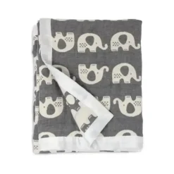 Living Textiles Blankets & Quilts*- Grey Elephant Cotton Muslin Jacquard Blanket