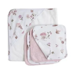 Living Textiles Bath Gift Set|Baby Bath Towels*- 5Pc Bath Gift Set,- Mushroom House
