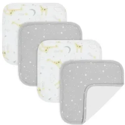 Living Textiles Baby Washcloths*- 4Pk Baby Wash Cloths, Noah/Grey Stars
