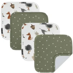 Living Textiles Baby Washcloths*- 4Pk BabyWash Cloths, Forest Retreat/Olive Dots