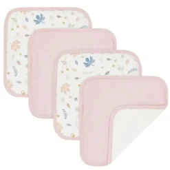 Living Textiles Organic|Baby Washcloths*- 4Pk Organic Muslin Washer Cloths, Botanical/Blush