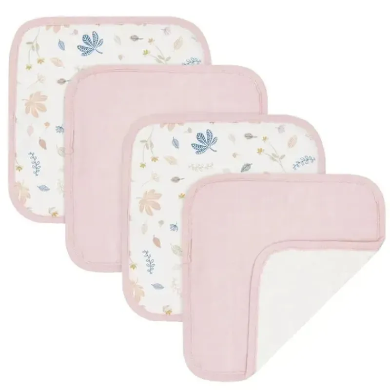 Living Textiles Organic|Baby Washcloths*- 4Pk Organic Muslin Washer Cloths, Botanical/Blush
