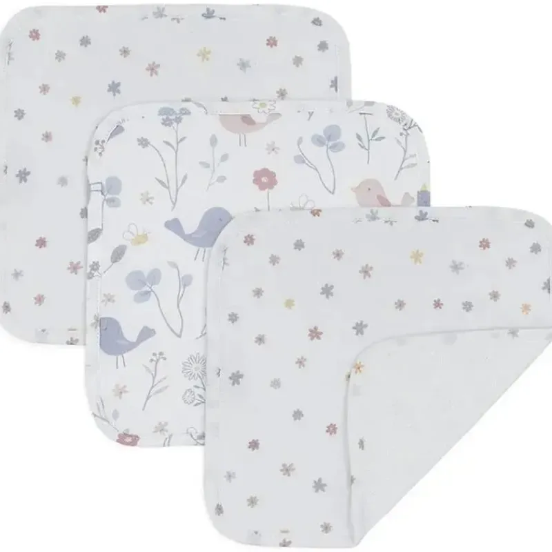 Living Textiles Baby Washcloths*- 3Pk Sweet Tweet Muslin Wash Cloths