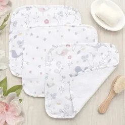 Living Textiles Baby Washcloths*- 3Pk Sweet Tweet Muslin Wash Cloths