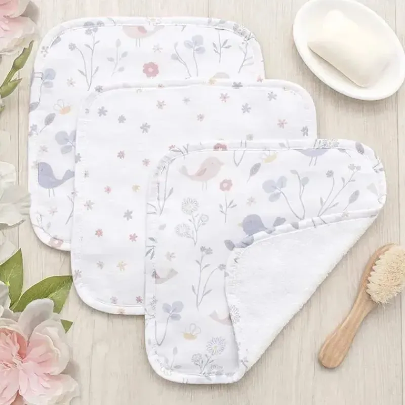 Living Textiles Baby Washcloths*- 3Pk Sweet Tweet Muslin Wash Cloths