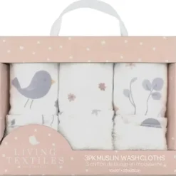Living Textiles Baby Washcloths*- 3Pk Sweet Tweet Muslin Wash Cloths