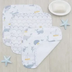 Living Textiles Baby Washcloths*- 3Pk Whale Of A Time Muslin Wash Cloths
