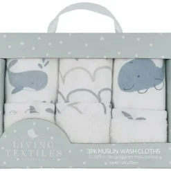 Living Textiles Baby Washcloths*- 3Pk Whale Of A Time Muslin Wash Cloths