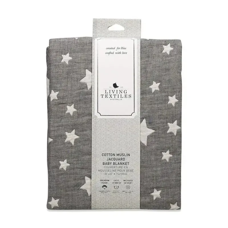 Living Textiles Blankets & Quilts*Cotton Muslin Jacquard Blanket - Grey Star
