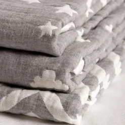 Living Textiles Blankets & Quilts*Cotton Muslin Jacquard Blanket - Grey Star