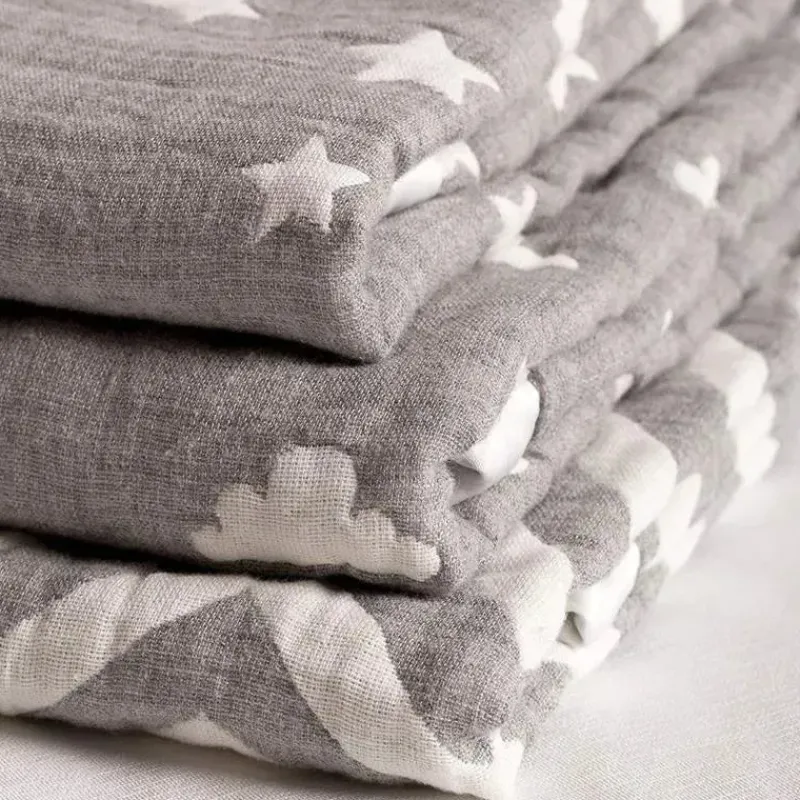 Living Textiles Blankets & Quilts*Cotton Muslin Jacquard Blanket - Grey Star