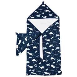Loulou LOLLIPOP Baby Bath Towels*- Hooded Towel Set, Blue Whales