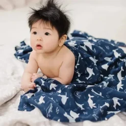 Loulou LOLLIPOP Wearable Blankets*- Muslin Swaddle, Blue Whales