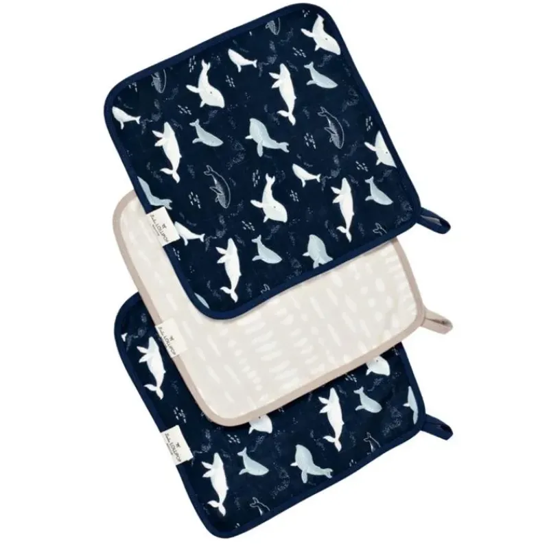 Loulou LOLLIPOP Baby Washcloths*- Washcloth Set - 3Pk, Blue Whales
