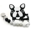 Loulou LOLLIPOP Toys For 0-12 Months|Gift For Baby*Silicone Teether With Clip Boston Terrier Black