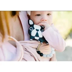 Loulou LOLLIPOP Toys For 0-12 Months|Gift For Baby*Silicone Teether With Clip Boston Terrier Black
