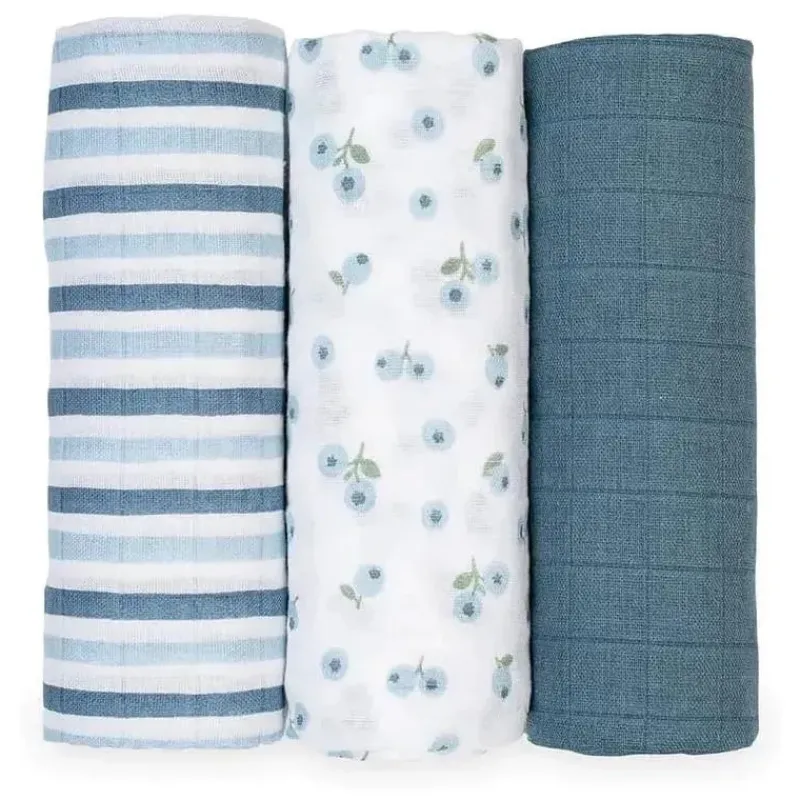Lulujo Baby Blankets & Quilts*Lulujo - 3Pk Blueberries Muslin Receiving Blankets