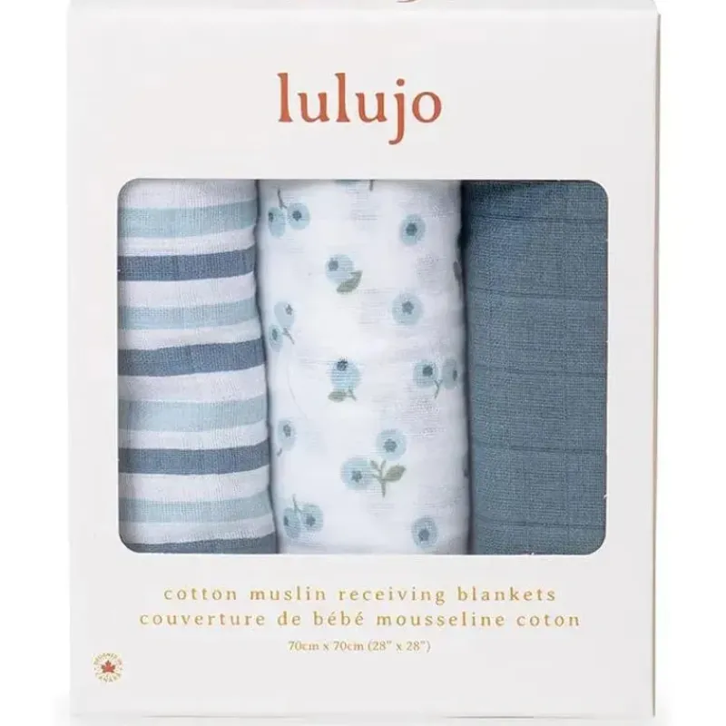 Lulujo Baby Blankets & Quilts*Lulujo - 3Pk Blueberries Muslin Receiving Blankets